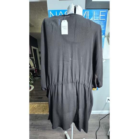 Time and Tru Ruched Tie Front Solid Black Swim Cover Up Kaftan XXL XXXL - Picture 5 of 5